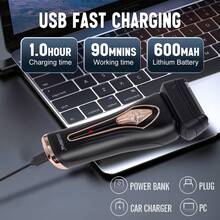 1pc USB Rechargeable 5W Household & Travel Men's Portable Electric Shaver, Dual Blade Stubble Trimmer - Multicolor - View 4