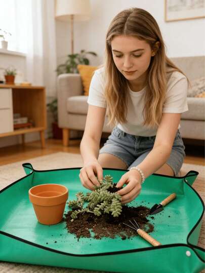 加厚可折叠便携式园艺垫，换土垫，植物移栽工具盆栽垫，适用于室内植物移植和土壤改良，防污换盆垫，易于清洁的园艺工具，适合春季使用。