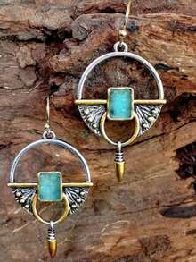 1 Pair Retro Geometric Pendant Earrings, Suitable For Women's Daily, Party, Travel Jewelry Gift - Silver - View 1