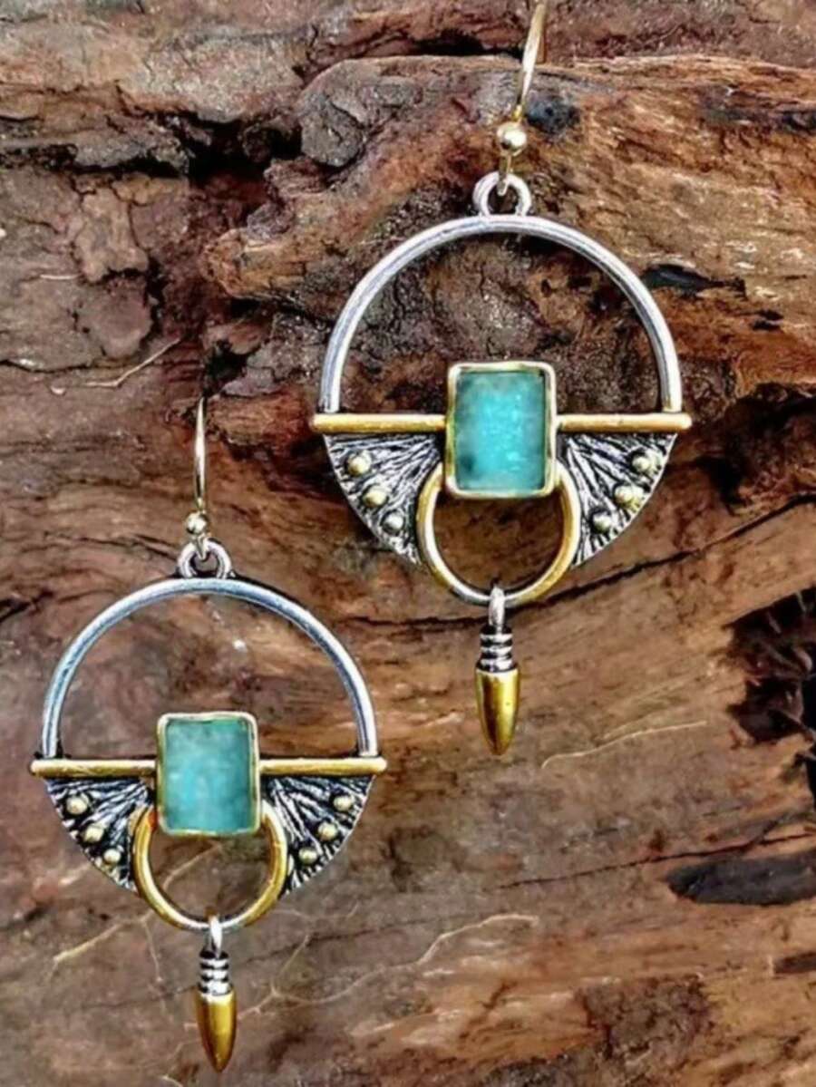 1 Pair Retro Geometric Pendant Earrings, Suitable For Women's Daily, Party, Travel Jewelry Gift - Silver - View 1
