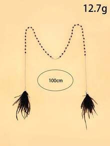 1件波西米亚风金色黑色串珠脸链饰品，配黑色流苏羽毛，节日派对鼻链脸部装饰，万圣节礼物 - 彩色 - 查看 7
