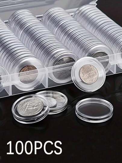 Coin Collection Box Set - Transparent Coin Capsules, Round Plastic Coin Boxes, Coin Collection Storage Boxes, Commemorative Coin Protectors, Christmas, Transparent Round Plastic Coin Boxes With Storage Box, Adjustable Coin Protectors, Commemorative Coin Protectors, Coin Collection, Round Boxes, Women Mini Wallets, Men Wallets