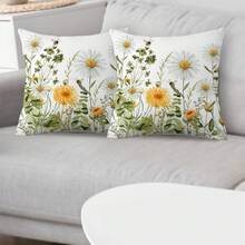 Bộ 2 vỏ gối họa tiết hoa cúc, ong, xuân hè, thích hợp cho ghế và sofa phòng khách. - 2pcs - Xem 1