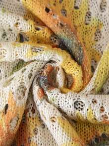 Áo len nữ cổ chữ V in họa tiết khoét lỗ dáng rộng, áo len tay ngắn mùa hè, áo kiểu casual sành điệu cho kỳ nghỉ - Nhiều màu - Xem 6