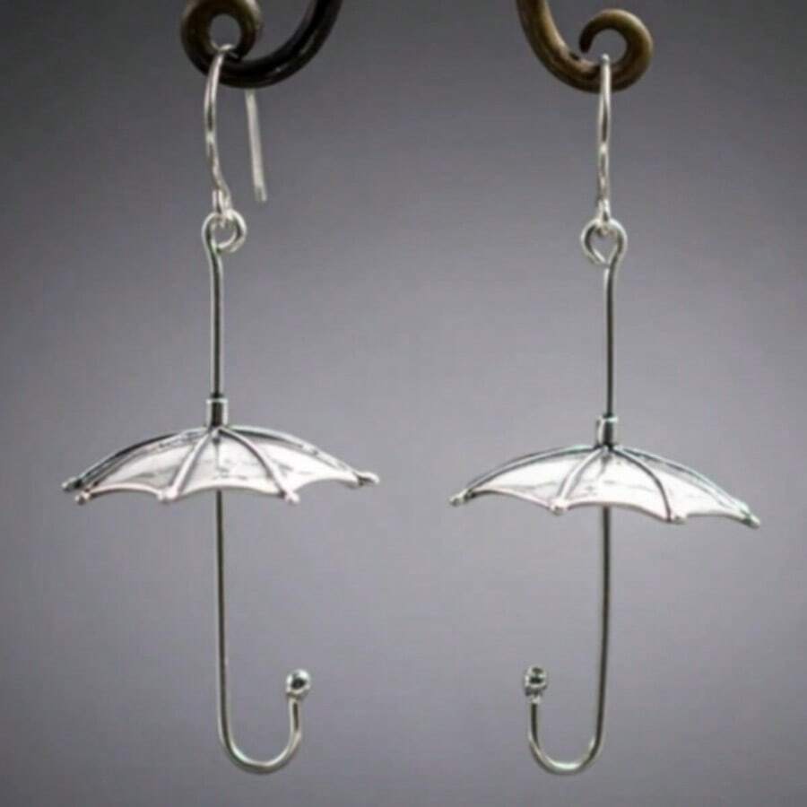 1 Pair Creative Umbrella Shaped Earrings, Perfect Gift For Women And Girls - Silver - View 1