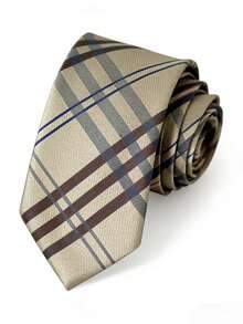 1条英式男士领带，条纹格纹图案，商务正装、休闲通勤、求职面试皆可佩戴 - 彩色 - 查看 5