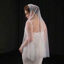 1pc Handmade Beaded Faux Pearl Bridal Veil With Trailing, Wedding Ceremony Accessory - Multicolor - View 8