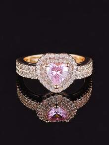 MOONSO 1 chiếc nhẫn cưới/đính hôn sang trọng hình trái tim đính đầy đá Cubic Zirconia dành cho nữ, mã sản phẩm R1505 - Hoa hồng vàng - Xem 2