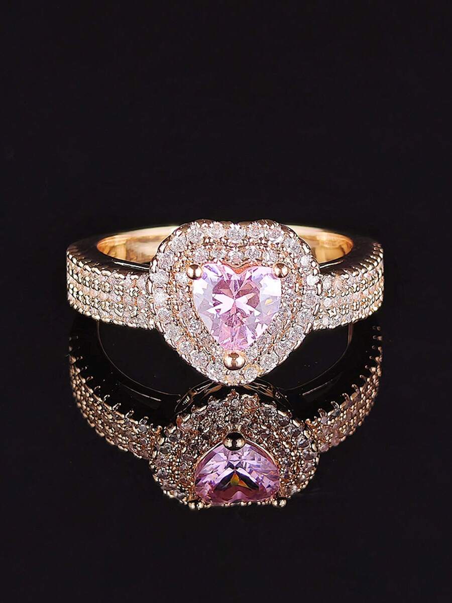 MOONSO 1 chiếc nhẫn cưới/đính hôn sang trọng hình trái tim đính đầy đá Cubic Zirconia dành cho nữ, mã sản phẩm R1505