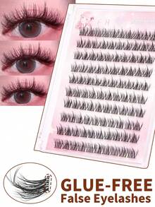 100pcs Glue-Free Slouchy 3D Faux Eyelashes, Beginner-Friendly Rabbit Hair Segmented Design, Natural Appearance, Elongates Eyeliner And Provides Ample Volume - C - View 7
