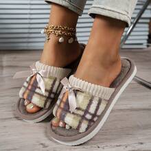 新款时尚格子图案套脚拖鞋，舒适静音情侣拖鞋 - 女款拖鞋 - 查看 1