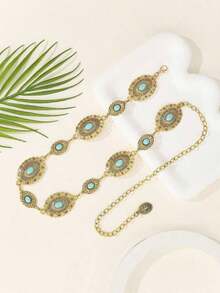 Vintage Carved Floral Retro Pattern Waist Chain, Exaggerated High-End Elegant Waist Belt, Bohemian Zinc Alloy - 金子 - 查看 9