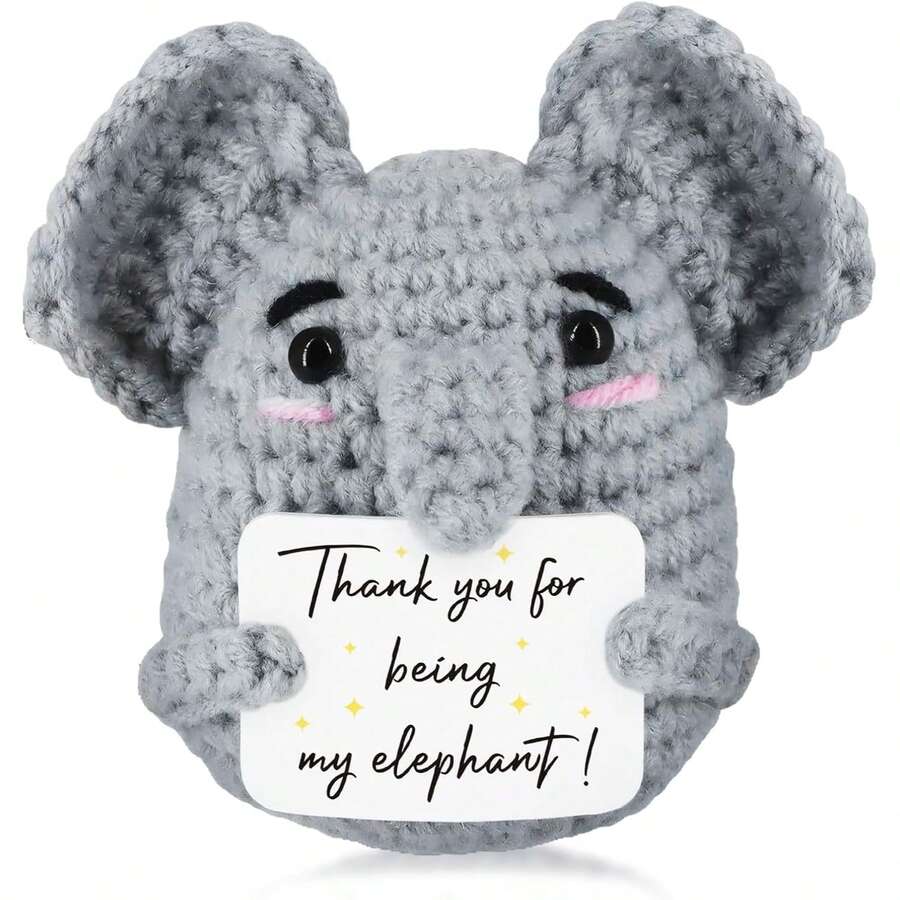 1件精美钩织小象 - 鼓舞人心的动物礼物，手工钩织玩偶，激励人心的礼物，适合送给女性、男性、朋友和同事 - 彩色 - 查看 1