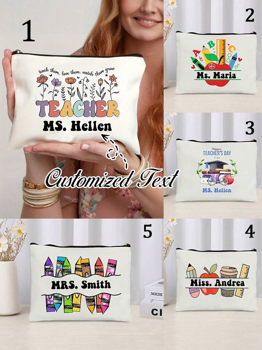 Túi đựng mỹ phẩm "Ngày Nhà giáo" thiết kế riêng - Túi đựng mỹ phẩm du lịch bằng vải canvas cá nhân hóa. Một chiếc túi đựng mỹ phẩm du lịch nhẹ và thời trang với thiết kế đầy cảm hứng. Có thể gấp gọn và dễ mang theo, là món quà hoàn hảo cho mùa tựu trường, Ngày Nhà giáo, mùa tốt nghiệp hoặc Ngày của Mẹ. - Nhiều màu - Xem 1