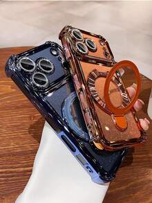 Luxury CD Texture Bracket Electroplated Magnetic Protective Case Compatible With IPhone 17 Pro Max 17 Pro 17 Air 17 16 15 14 13 12 Pro Max 11 Phone Case Wireless Charge Cover Shockproof With Lens Protector - Blue - View 4