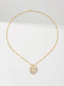 1pc Classic European And American Style Copper Inlaid Zirconia 's Protective Light Heart Pendant Necklace, Limited Edition, Suitable For Christmas/Thanksgiving/Halloween/Mother's Day/Valentine's Day Gifts, Catholic First Communion, Daily And Festival Wear, Prayer - Yellow Gold - View 6