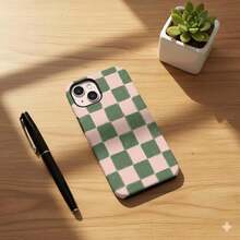 Pink & Green Plaid Retro Grid Minimalist Art Phone Case For IPhone 17 16 15 14 13 12 11 Pro Max - Pink - View 3
