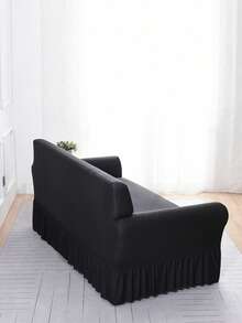 1 pieza Funda elástica para sofá con diseño de falda, hecha de tela de poliéster moderna, lavable a máquina, resistente al polvo y a las manchas, adecuada para todas las estaciones - Negro - Ver 9