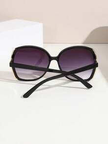 1 Peça Óculos de Sol Femininos Ovais da Moda, Design Lateral Vazado Degradê, Proteção UV, Óculos de Sol Retrô Extra Grandes Adequados para Verão, Praia, Viagem, Traje - Roxo empoeirado - Visão 3