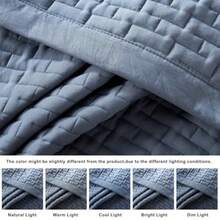 Dusty Blue Queen Size Quilt Set Geometric Box Lightweight Bedspread Soft Farmhouse Rustic Coverlet Spring Summer Thin Comforter Country Bedding 90x90 inches - Neblina azul - Ver 6