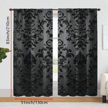 Bộ 2 rèm cửa họa tiết hoa đen cổ điển - Phong cách Gothic thời Victoria, in phẳng 2D, thiết kế có túi đựng thanh treo tiện lợi, hoàn hảo cho trang trí phòng khách và phòng ngủ. - Nhiều màu - Xem 9