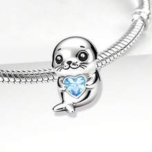 1颗925纯银印章吊坠珠，适合女士手链和项链DIY首饰制作及日常装饰 - 海豹 - 查看 2