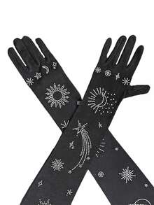 1 đôi găng tay ren đen đính đá gợi cảm, găng tay dài xuyên thấu bằng lưới siêu mỏng đính đá hình xương người màu đen dùng trong cosplay. - Nhiều màu - Xem 4