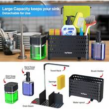 5-In-1 Kitchen & Bathroom Soap Dispenser Set, Includes Soap Pump, Sponge Holder, Cloth Rack, Draining Rack, And Brush Holder, Refillable Soap Bottle, Multipurpose Organizer For Kitchen And Bathroom, Modern Home Decor, Ideal Gift For Weddings, Mother's Day, Father's Day, Family And Friends - 彩色 - 查看 14