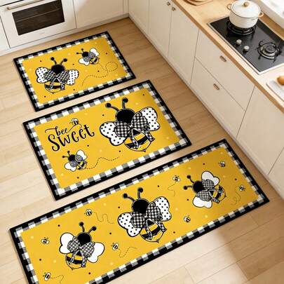 1pc Bee Anti-Slip Mat, 40*60/50*80/40*120cm, Soft Plush Surface, Yellow Bee Pattern, Suitable For Indoor And Outdoor Use, Applicable To Living Room, Bedroom, Kitchen, Bathroom, Balcony And Hardwood Floors, Decorative Carpet For Living Room, Bathroom Accessories, Back To School Season, Birthday Party, Entrance Decor