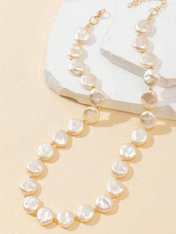 1 pieza Collar de perlas con cuentas irregulares de estilo minimalista y de moda, versátil para uso diario, vacaciones y ocio