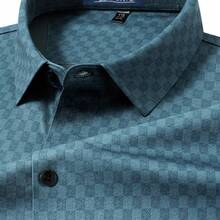 FORTEI Men's Casual Checkered Long Sleeve Shirt - Stretch Comfort Fit, Classic Point Collar, Machine Washable Spring Business Casual Shirt With Single-Button Cuffs, Comfortable Daily Wear - Gray Blue - View 1