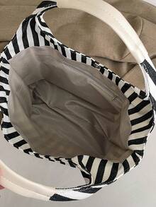 一件装黑白条纹帆布大容量敞口休闲单肩包，适合女性日常通勤。 - 彩色 - 查看 7