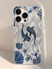 Ocean 1pc Feather, Seashell, Whale Pattern Full Coverage TPU Shockproof Phone Case, Compatible WIth IPhone 16, 15, 14, 13, 12, 11 Pro Max And Series - Multicolor - View 3