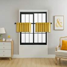 单片装或双片装可选/带系带窗帘/杆袋式窗帘/可使用夹子/纯色遮光隔热窗帘/遮光窗帘/适用于客厅、办公室、卧室，短款可用作厨房窗帘 - 薑黃 - 查看 33