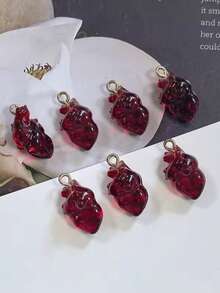 5/10 chiếc mặt dây chuyền hình trái tim mô phỏng bằng nhựa, phụ kiện thời trang tự làm độc đáo, khuyên tai hình trái tim ngộ nghĩnh, móc khóa. - Nhiều màu - Xem 1