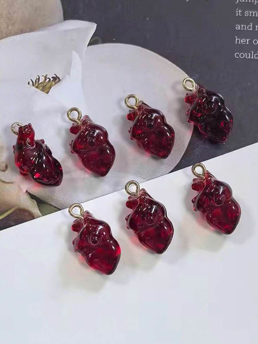 5/10 chiếc mặt dây chuyền hình trái tim mô phỏng bằng nhựa, phụ kiện thời trang tự làm độc đáo, khuyên tai hình trái tim ngộ nghĩnh, móc khóa. - Nhiều màu - Xem 1