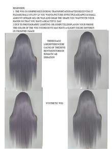 Tóc giả dài thẳng màu xám khói dành cho nữ, chất liệu tổng hợp, kiểu ren phía trước, đường chân tóc tự nhiên 13*4, tóc giả màu xám bạc phù hợp cho sử dụng hàng ngày, dự tiệc và cosplay. - Bụi tím - Xem 10