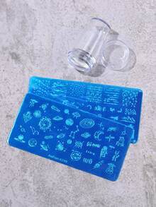 2片星空与海洋图案美甲印花板，1个带盖美甲印章，美甲印花工具套装（含刮刀） - 銀色 - 查看 4