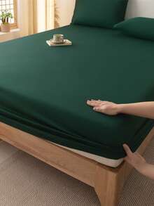 1 Fitted Sheet + 2 Pillowcases 3 PiecesSoft Brushed Bedding Set, Suitable For Bedroom & Guest Room, All Season, Machine Washable, Colors: Olive Green / Blue / Dark Coffee - Dark Green - View 10