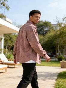 New Arrival: Men's "Rebel-Chic" Long-Sleeve Shirt - Spring/Autumn Printed Workwear-Style Top | Men's Loose-Fit Shirt Jacket - 粉色 - 查看 3