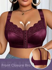 MEIYATING 大码女士蕾丝无钢圈文胸，性感内衣提拉支撑 - 紫色 - 查看 2