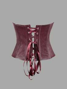 Apperloth A Áo corset crop top gợi cảm, áo định hình eo bằng da PU hở rốn dành cho nữ, áo quây buộc dây phía trước, áo định hình lưng buộc dây kim loại, trang phục lễ hội ngày Valentine. - màu đỏ hạt dẻ - Xem 2