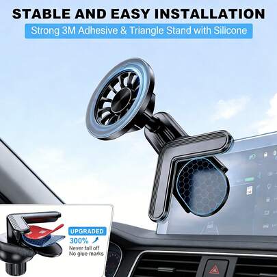 Y/S/X MagSafe车载手机支架，360°旋转屏幕夹磁吸支架，强磁单手操作，兼容所有手机系列和智能手机，适用于导航屏幕厚度不超过2.4厘米/0.94英寸的车辆。