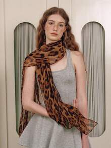 1pc Women's Scarf, Bohemian Leopard Print, Lightweight & Breathable, Suitable For Daily Wear, Can Be Paired With Robes, Dresses And Other Outfits. - Coffee Brown - View 1