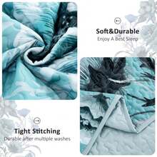 Blue Floral Quilt Set Queen 3 Pieces Boho Flower Quilt Coverlet Set Soft Microfiber Lightweight Floral Quilted Bedspread with 2 Pillow Shams for All Season 90"x96" - Agua - Ver 6