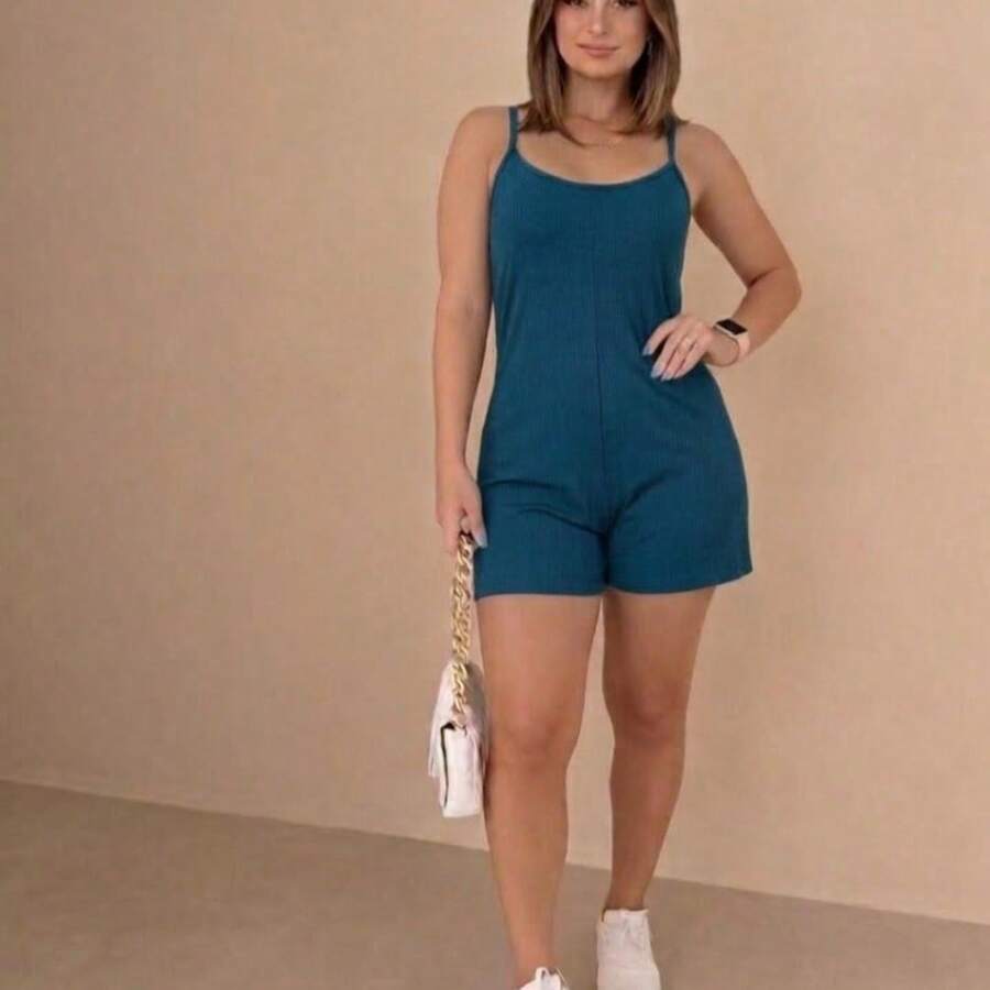 Women's Short Jumpsuit In Viscose/Lycra Fabric, Sleeveless Tank Top, Summer Style, Stretchy - 查看 1