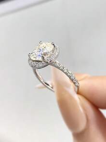 1 chiếc nhẫn Moissanite kim cương hình bán nguyệt 3.0CT 8x10 bằng bạc Sterling S925, thanh lịch và lộng lẫy, thích hợp làm quà tặng đính hôn, cưới, bạn thân, sinh nhật, kỷ niệm, trang sức cưới cho cô dâu. - Nhẫn moissanite hình bán nguyệt - 3ct - Xem 2