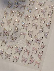 1pc Shiny Butterfly Nail Art Sticker, Delicate Butterfly Nail Sticker, DIY Thin Hard Nail Decoration Sticker Nail Stickers - Multicolor - View 8