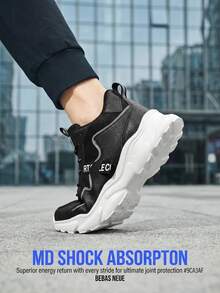 Men's Black And White Sneakers With Chunky EVA Sole Wave Design Side Logo Stylish Athletic Shoes For Modern Urban Look Streetwear Fashion Casual Wear - Đen và trắng - Xem 5