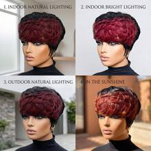 Summer Style Short Pixie Cut Wig Burgundy Red Afro Short Curly Black Wigs Side Part Curly Bangs Synthetic No Glue Brown Wigs Natural Looking Cosplay Hair Wig Short Burgundy Curly Wigs Wine Red Pixie Cut Wigs With Side Bangs Easy To Wear - 435-2 - 查看 3